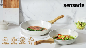SENSARTE กระทะไม่ติด พร้อมฝาปิด กระทะไข่ กระทะเชฟเพื่อสุขภาพ ปลอดสารพิษ ใช้ได้กับเตาทุกประเภท รวมถึงเตาแม่เหล็กไฟฟ้า ขนาด 20 ซม./24 ซม./28 ซม./32 ซม.
