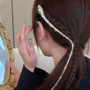New Unique Crystal Hair Accessories Long Tassel Geometric Snake Hair Band For Women Jewelry Dish Hair