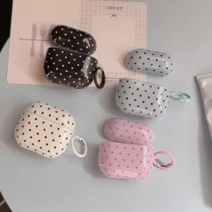Hộp Đựng Tai Nghe Chấm Bi Bóng Loáng Tối Giản Chống Sốc Có Móc Cho AirPods 1/2/3/Pro 2/Pro 3 - Vỏ Bảo Vệ Cổ Điển