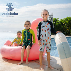 VODABEBA | Chlorine Resistant Long Sleeve Short Pants One-piece Swimwear for Boys Quick-dry