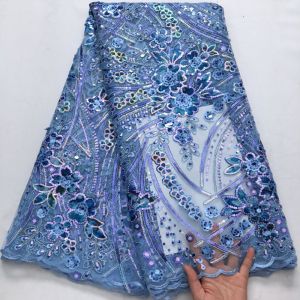 Beautiful African Net Lace Fabric French Sequins Lace With Sequins Nigerian Tulle Lace Fabric For Women Luxury Dresses S4300