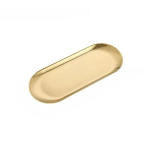 Premium Golden Oval Desk Organizer Trays 3 Sizes Multi-Use Stainless Steel Vanity Tray for Comestic Tools Jewelry Nail Art Tools
