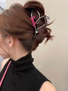 Hair Claw Clips,Valentines Day Heart Hair Clips Large Heart Hair Claw Clips Hair Styling Accessories French Hair Barrette Non-Slips Hairpin Hair Accessories for Women Girls Thick Thin Hair Silver Alloy Metal Hair Grabs Shark Hairpins