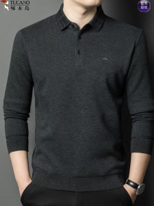 เสื้อสเวตเตอร์คอปกปิดสำหรับผู้ชาย แขนยาว หนา อบอุ่น ด้านในมีขน ทรงหลวม สไตล์ธุรกิจลำลอง ฤดูหนาว โพลีเอสเตอร์