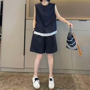 Shalldoer | Summer New Elegant Patchwork Sleeveless Vest Workwear Leisure Set