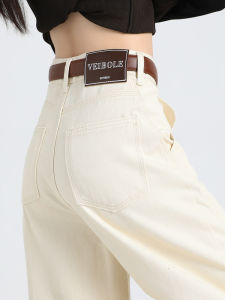 QIAOMIDUO | High Waist Fleece Lined Wide Leg Denim Jeans Womens Petite Pear Shape Khaki Bend Knife Pants Autumn Winter Cotton Blend Jeans