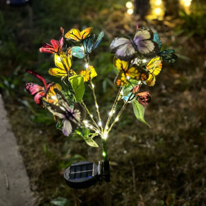 พลังงานแสงอาทิตย์จําลองผีเสื้อที่มีสีสันดอกทานตะวัน LED โคมไฟสนามหญ้าภูมิทัศน์สําหรับ Camping งานแต่งงานตกแต่งสวนฤดูร้อนไฟกลางแจ้ง