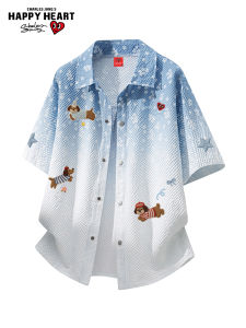 CHARLES JANGS HAPPY HEART | Gradient Loose Versatile Casual Short Sleeve Shirt