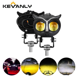 1/2pcs Motorcycle Owl Shaped LED Spotlight Dual Color Strobe RGB Halo For ATV SUV Offroad Fog Lamp RV Flash Work Light 12V