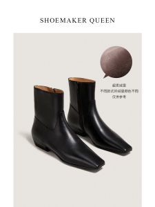 [Clobber Queen × Deerskin Hair] Maillard Chunky Heel Ankle Boots Womens Mid Heel Boots Early Autumn Thin Boots