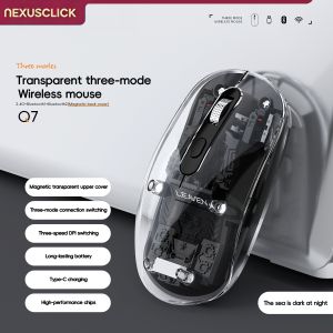 NexusClick Tri-Mode Wireless Gaming Mouse Transparent Shell Silent Mice Type-C Rechargeable 3 Adjustable DPI for Laptop PC iPa
