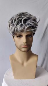 ยุโรปและอเมริกาข้ามพรมแดนผู้ชายผมสั้นยุ่งผมสีเทาสีขาวไล่ระดับสีใหม่ระเบิดวิกผมปุย