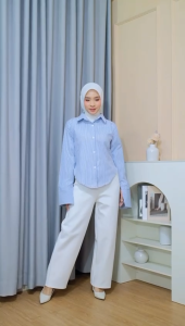 Tisya kemeja Blous/Atasan Wanita Korean Style 2025/Kemeja Salur Slim Body/Kemeja Tali Belakang/Murah