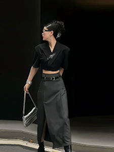 Fashionable High Waist Crop Top And Skirt Set Womens Workwear Style European Design Two-Piece Suit Short Outerwear Coat