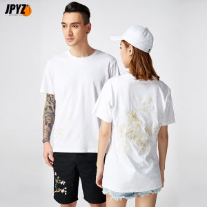 Loose Mens Short Sleeve T-Shirt 2023 Chinese Style Qilin Embroidery Pure Cotton Breathable Summer Fashion Streetwear round Neck