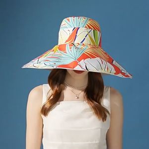 Beach Hat For Women Reversible 18CM Large Brim Double Hat Korean Sun Visor Bucket Hat Summer travel Cap Sun Hat protection Front and Back Bohemian Style