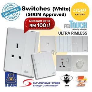 [WHITE] reTouch Ultra Rimless Wall Switch 13A 15A 20A Socket Multiple GANG Doorbell Astro TV Tel Outlet 250V SIRIM