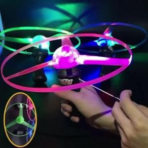 Kid Sports Pull Line Saucer Toys Children outdoor Fun Rotating Flying Toy LED Light Processing Flash Flying Toy For Parks Beach