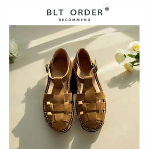 Roman Style Thick Heel Real Leather Womens Sandals Summer Outdoor Wear Cage Toe Platform Sandals Breathable Knot Design Rubber Sole