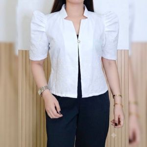 MARIA MODERN FILIPINIANA BLAZER BOLERO ( FREESIZE UP TO LARGE ) - ELEGANT COTTON EMBROID MARIA CLARA VNECK COVER - UP
