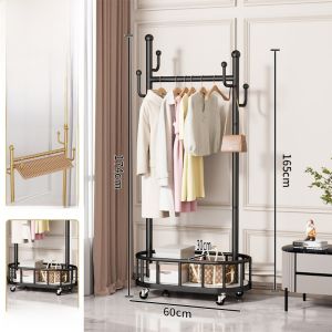 Portable Wheel-equipped Free-standing Clothes Drying Rack Simple Design Luxury Living Room Bedroom Wardrobe Coat Rack