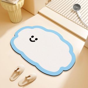 Cloud Shape Bath Mat Non‑Slip Smile Face Absorbent Floor Mat Cute Decor Rug for Bathroom Shower Entryway Bedroom Indoor Home