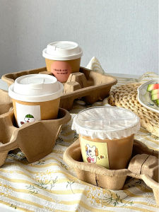 Coffee Or Tea Cup Paper Pulp Saucer Disposable Outer Band Fixed Single Double Four Cup Holder Take out Take Away Hot Drink Paper Cup Holder