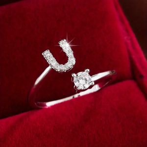 New 26 English Letter Open Finger Rings A-Z Initials Name Alphabet Female Creative Ring Fashion Wedding Party Jewelry Gifts