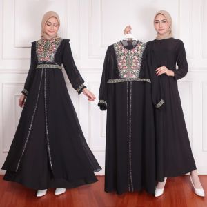 Gamis Abaya Maksi Dress Pesta Arab Saudi Bordir Zephy Mewah Turkey Wanita Ceruti Bunga