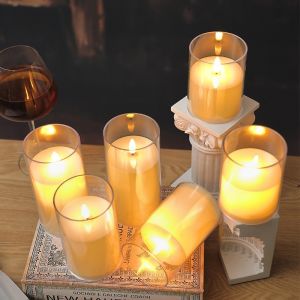 Led Flameless Electric Candles Lamp Acrylic Glass Battery Flickering Fake Tealight Candle Bulk for Wedding Christmas