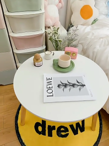 Modern Small Coffee Table Round Portable Side Table for Balcony Living Room Sofa Bed Head Windowsill