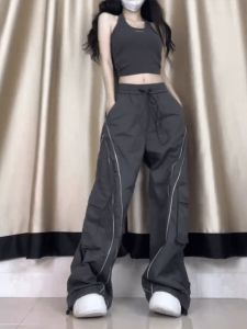 Quick Dry Sport Pants Womens Summer Spring Loose Jazz Dance Style Casual Workwear Trousers High Waist Long Pants Polyester