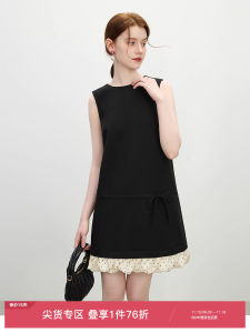 Vivian Yeh French Style Retro Color Block Polka Dot Bow A-Line Dress Women Summer 2025 Elegant Commute Loose Waist Polyester Fiber