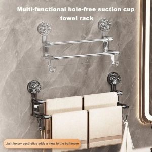 RETAO Non Perforated Suction Cup Towel Rack Dual-layer Rotating Towel Bar Practical Strong Adsorption Toilet Towel Rod Bath