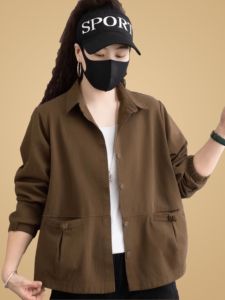 Ladieswear Spring Thin Outwear Middle-Aged Womens Short Jacket Long Sleeves Tops Middle-Aged and Elderly Womens Spring and Autumn Leisure Shirt