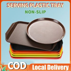 【COD】Rectangular Plastic Tray Non-Slip Serving Plate Tray Fruit Dessert Tray Food Serving Tray/Burger Fries Tray/Fast Food Plastic Tray/Serving Plate(Rectangle/Round) Multi-color Tray Thickened Plate Drop-resistant Plastic Tray Healthy Material Plate