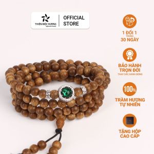 Vòng tay trầm hương tự nhiên chuỗi 108 hạt Minh Nguyệt Thiên Mộc Hương trầm tốc Việt Nam - soi đường dẫn lối thành công