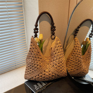 Rustic Style 2025 New Womens Straw Woven Bag Hollow out Single Shoulder Basket Bag for Beach Vacation Casual Leisure