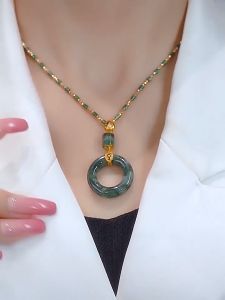 O-KAY Kalung Giok Hijab Bulat Hijau Titanium