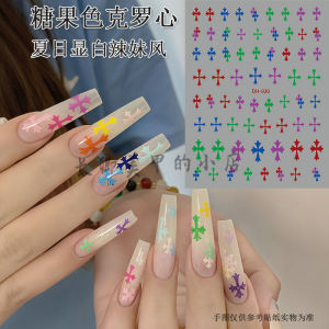 Nhãn Dán Móng Tay Hình Thánh Giá Nổi Đen Trắng Phong Cách Punk Cổ Điển 3D 5D Kross Core Dark High-end Nail Art Sticker