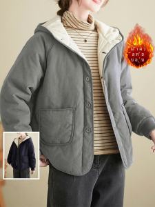 Winter Minimalist Pure Color Liner Cotton Padded Jacket Plus Size Womens Clothing Western Style Hooded Outwear Casual Thickening Cotton Clothing Cotton Coat