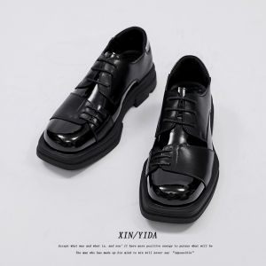 Mens Leather Shoes 2023 New Summer Casual British Business Formal Young Wedding Increase Derby Shoes Square Head Stitching