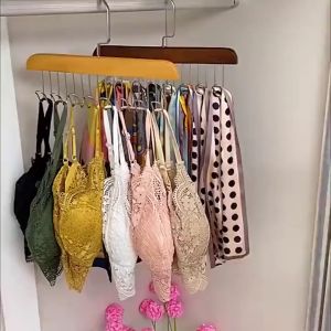 SS* 8 Hooks Solid Wood Hanger Anti Slip Multi Hook Coat Rack Multifunctional Bra Hanger Belts Rack Non-Slip Tie Hanger Scarf Holder Underwear Organizer Storage Hooks Hanger
