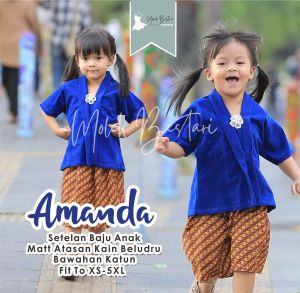 AMANDA Set Kebaya Bludru Anak Perempuan 1-13 Tahun Seragam Batik Sekolah TK SD SMP Tebal Halus