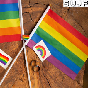 10PCS Small Rainbow Flag Polyester Hand Waving Flags Pride Banners Party Supplies