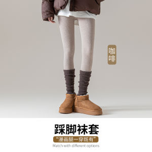 Thickened Knitted Long Tube Socks Womens Winter Warm Leggings Shark Pants Socks Non-slip Home Wear Personality Style Pure Color