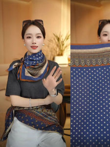 Khăn Choàng Lông Cừu Cotton Hai Mặt 85*85 Mùa Thu Đông Thời Trang Đa Năng Khăn Choàng Lông Cừu Phong Cách Mới Của Blue Tone