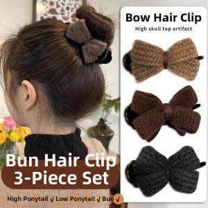 Knit Bow Hair Clip Autumn/Winter Ponytail Fixation Accessory