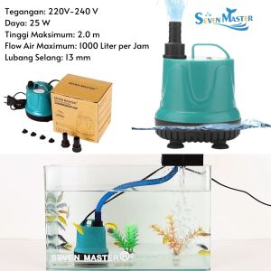 Pompa Air Celup Kolam Aquarium Genangan Banjir 1000 Liter 25 Watt 220V Super Senyap Super Ultra Silent Water Submersible Fish Pump Tank