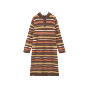 Loose Long Korean Style Striped Hoodie Dress Womens Autumn Winter Casual Comfortable Breathable Straight Cut Sweater Dress